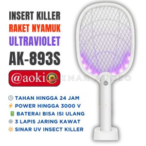 Raket Nyamuk Charger Insect Killer AOKI AK-893S Mosquito Racket 3 In 1 Raket Nyamuk Ultra Violet Dengan Lampu Anti Nyamuk Kawat 3 Lapis Lebih Aman Lebih Efektif Membunuh Nyamuk - TOKO SINAR AUDIO