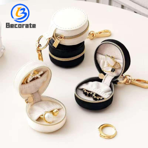 BECORATE Mini Portable Round Jewelry Storage Box Jewelry Pouch For Earring Necklace Ring Jewelry Organizer Tray