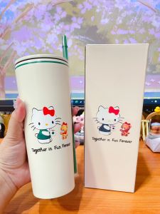 🥤ดีไซน์สวยหรู มีสไตล์! ✨แก้วเก็บอุณหภูมิ Hello Kitty Starbucks สำหรับเครื่องดื่มเย็น เก็บเย็นได้นาน 8 ชม. ขนาด 16 oz (473 ml.)