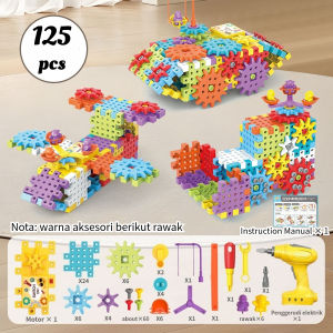 234/125pcs Mainan Bangunan Gerudi Elektrik STEM Gears Construction Set Toddler Tools Learning Toy 3+