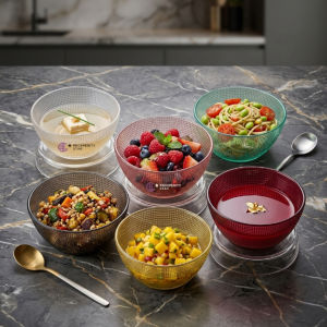 [6PCS] Crystal Glow Textured Rainbow Glass Bowl Set – Household Glassware