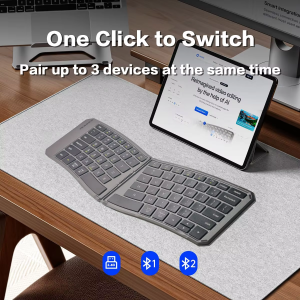 Ergonomic Foldable Bluetooth KeyboardSplit Compact Portable Keyboard for Business TravelFolding Rechargeable Wireless Keyboard