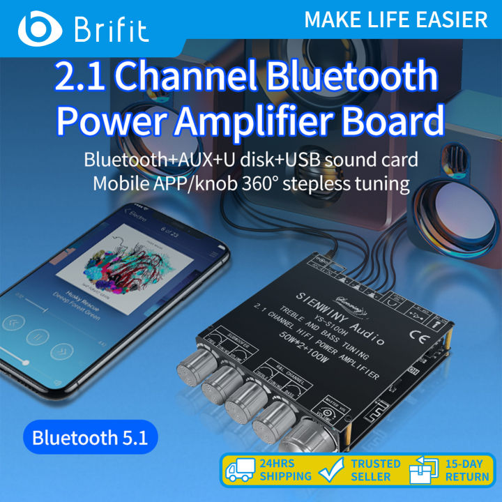 Brifit YS-S100H 2.1 Channel Bluetooth Audio Amplifier Module with APP Control, TPA3116D2 Chip 50W×2+100W, 12V-24V Audio Power Amplifier Module, Support Setting Bluetooth Name and Password