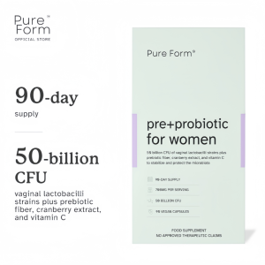 PURE FORM Pre + Probiotic for Women | 50 Billion CFU Vaginal Probiotic Strains + Prebiotic Fiber 90-day Supply