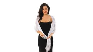 Metallic Thread Tassel Scarf Silver Beach Evening Party Wedding Wear Black Dress Accessory