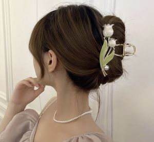 Kẹp tóc hoa tulips kẹp tóc kim loại khí chất hình bông hoa phong cách Hàn Quốc thanh lịch nhẹ nhàng