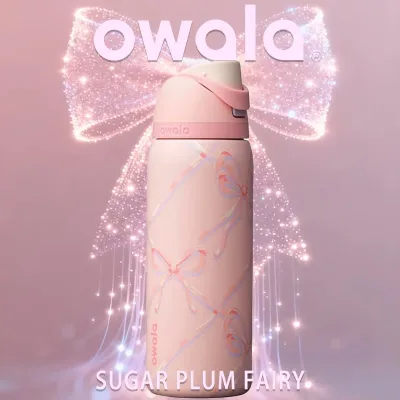 【100% Genuine】Owala x Sugar Plum Fairy Freesip Water Bottle 24oz 32oz Built-In Straw Keeps Cold for 12 Hours. Stainless Steel 304 Bpa Free for Sports and Travel.
