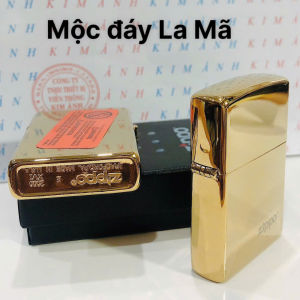 Bật lửa hộp quẹt ZIPPO màu Vàng mộc đáy La Mã loại trơn bóng Kim Ánh nhập hàng cao cấp vỏ bằng đồng có dán tem đỏ