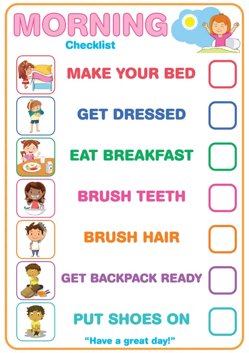 Morning Checklist v2 Educational Chart - A4 Size Poster - Waterproof print