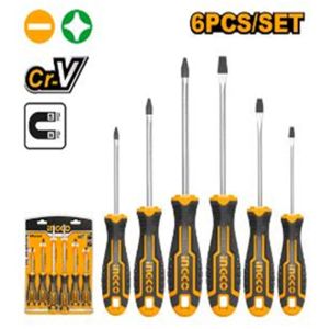 Screwdriver 6pcs Set Magnet INGCO HKSD0628 Obeng Plus Minus Chrome CrV