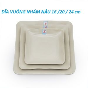 Dĩa nhựa melamine vuông nhám nâu phục vụ nhà hàng quán ăn kt 16cm/20cm/24cm - DV117/118/119