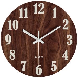 HOL Practical Night Lights Hallway Non Ticking Battery Operated Bedroom Home Decor Office Easy To Read Low Noise Living Room Arabic Number Quartz Luminous Wall Clock