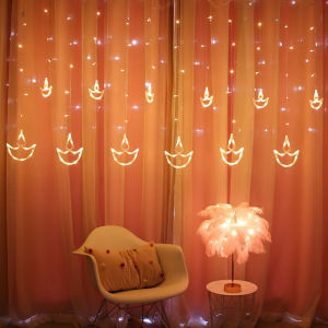2026 Deepavalli Fairy String Diya Lights 3.5M 138led Curtain Lights Window Lights Twinkle For Outdoor Garden Patio Landscape Home Christmas Holiday Decoration