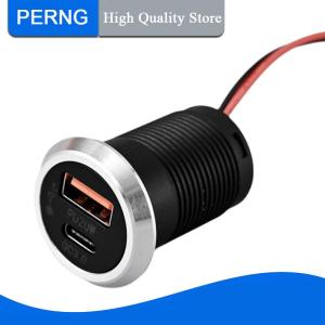 [PERNG] Tehe 1Pcs 9V 2A 5V 3A USB Type-C Mini Fast Charging Car Charger Desktop Hidden Integrated USB Charger Auto Power Embedded Socket