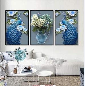 [HCM]Bộ 3 Tranh Tráng Gương/Canvas Họa Tiết Phong Thủy Hươu/ Nai/ Công Cao Cấp tô điểm Phòng Khách/ Phòng Làm Việc.hay Tân Gia