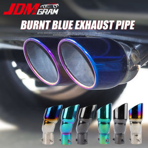 JDMGRAM Universal Car Exhaust Tip Muffler Dual Outlet Auto Stainless Steel Tail Throat Chrome Trim Silencer Modifie Exhause Pipes Rear Wheel Automobile Exterior Accessories