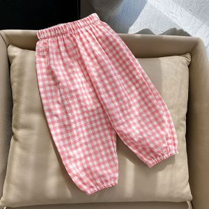 Kids High Quality Korean Retro Plaid Casual Anti Mosquito Jogger Pants for Kids Girls 2-10 Years Old