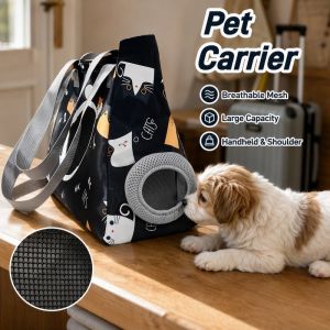 Pet Carrier Bag Oxford Fabric Mesh Ventilated Zipper Secure Large Capacity Adjustable Shoulder Travel