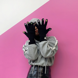 Fashion Knitted Thick Gloves for Women for Rhinestone Nail Decor Gloves with Anti-lost Chain Warm Winter Full Finger Glo