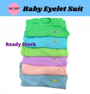 Baju Baby Lubang berlengan/ Baby T-shirt Eyelet Suit with Sleeve(1pcs = Baju+Seluar) (9 - 12M)