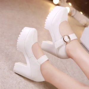 Small Size 32-43 Shallow Soft Leather Mary Janes Womens Platform Pumps 2026 Block High Heels Shoes Office Model Wedding Mom