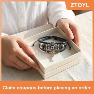 【ZTOYL】 Thổ Nhĩ Kỳ Màu Xanh Mắt Vòng Đeo Tay Có Thể Điều Chỉnh Da Dây Hoa Quyến Rũ Cho Phụ Nữ Người Đàn Ông Bảo Vệ Cho Tình Bạn Hoặc Lễ Hội Sử Dụng