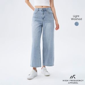 HFA Womens Wide Leg Mid-Waisted Ankle Length Denim Jeans