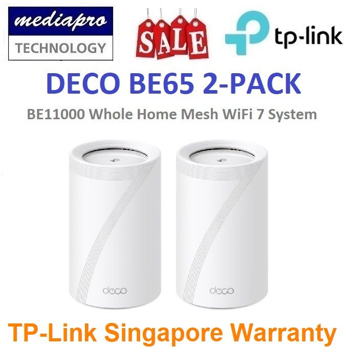 TP LINK DECO BE65 2 Pack BE11000 Whole Home Mesh WiFi 7 System Pack 