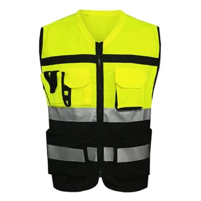 Multi-pockets High Visibility Zipper Front Safety Vest with Reflective Strips Bicycle and Motorcycle Riding Multipurpose