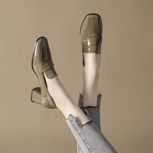 Huilm Womens high heels 5cm heel height square toe thick heels fashionable and elegant professional office womens shoes party casual shoes comfortable rubber sole high heels