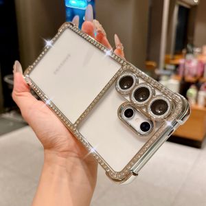 Bling Diamond Clear Phone Case For Samsung Galaxy S26 S25 S24 S23 S22 Ultra Four-Corners Rhinestone Transparent Plating Cover
