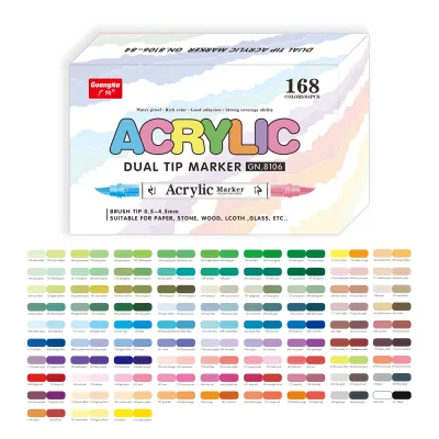 168 Colors Dual-tip Acrylic Paint Markers Brush Tip Water Based Acrylic Markers with Automatic Ink Control System Waterproof Acrylic Paint Pens for Rock Painting Wood Fabric Egg Christmas Gift