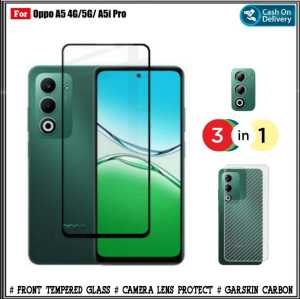 Paket 3 in1 Tempered Glass Oppo A5 4G 5G A5i Pro A3X 4G 5G A3 Pro 5G A77s A17 Tempered Glass Full Layar Free Camera Garskin