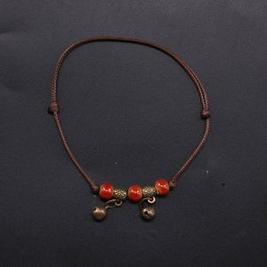 LIHUA Women Beach Jewellery National Wind Art Jingdezhen Ceramic Beads Weave Rope Anklet Bracelet