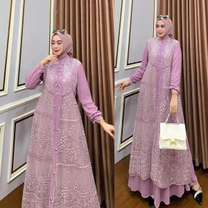 Dress Kondangan Renata Dress / Matt Ceruty Mix Brukat Apk Payet / Gamis Wanita Dewasa Viral