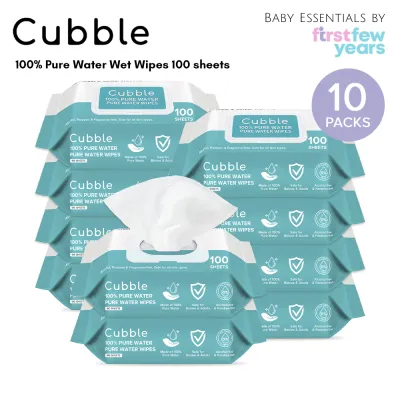 Cubble 100% Pure Water Wet Wipes 100 sheets x 10 Packs = 1000 sheets / 24 Pack Carton Deal (EXP 12/2028)