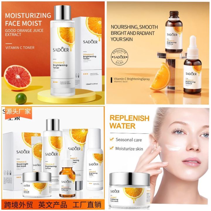 Sadoer Vitamin C In Set Moisturizing Whitening Cream Cleanser Toner Serum Lightening Skin Care