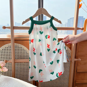 Kids High Quality Polyester Sleeveless Dress Nightdress Floral Design Princess Dress for Kids Girls 2-10 Years Old