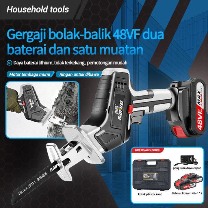 Nanwei Cordless Reciprocating Saw Gergaji Elektrik Portable Lithium