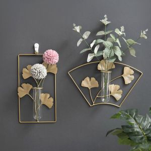 YANDUN Chứa thủy canh Bình sắt treo tường Ginkgo Đồ trang trí tường Giá đựng hoa Bình thủy canh Quà Tặng Ống nghiệm Chậu cây treo Trang trí nhà/văn phòng
