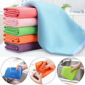 1/3Pcs Kitchen Cleaning Towel Microfiber Fish Scale Rag Glass Oil Repellent Rag Super Absorbent Dish Cloth 30*40cm