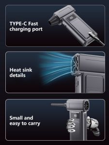 DUOJI 130000รอบต่อนาที พัดลมมือถือเทอร์โบรุนแรง จอแสดงผลแบบดิจิตอล ไฟส่องสว่างส่องสว่าง เครื่องเป่าลมไฟฟ้าขนาดเล็ก ของใหม่ ความเร็วสูงมาก มอเตอร์ไร้แปรง การทำความสะอาดรถยนต์