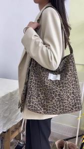 Popular retro leopard print tote bag Korean style casual large-capacity shoulder bag commuter canvas bag customizable