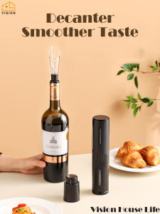 Vision 4 Pcs Automatic Wine Opener Set Electric Red Wine Opener USB Charging Household Bottle Opener Gift Box Includes Wine Opener Kit Vacuum Stopper and Wine Pourer Tool