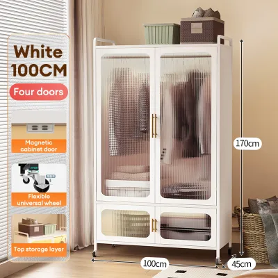 【In Stock-ships within 24H】 Iron Wardrobe Heavy-Duty Iron Wardrobe Large Capacity 4-Door Metal Storage Cabinet with Wheels Portable Dustproof Almari Baju for Bedroom (衣柜/收纳柜/全鐵衣櫃)