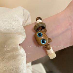 Natural Stone Kitten Beaded Bracelet Handmade Rope Bracelet Cute Hand Jewelry Jewelry Accessories