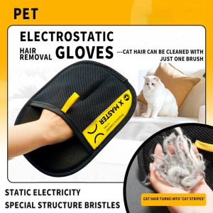 Pet Hair Remover Gloves Electrostatic for Cats Dogs Reusable Washable Grooming Glove with 2-in-1 Lint Roller Brush - Safe Non-T