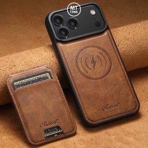 Ốp Lưng Da Cao Cấp dành cho Iphone 16 Pro Max/ Iphone 17 Pro Max Hỗ Trợ Sạc KHÔNG DÂY Kèm Ngăn Đựng Thẻ Và Giá Đỡ Gờ Bảo Vệ Cam