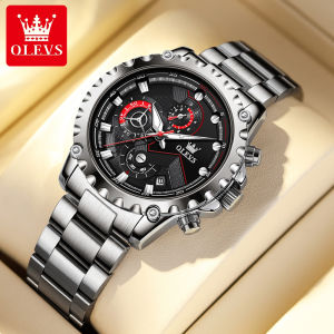 OLEVS Watch Men Waterproof Original 1 Year Warranty Fashion Stainless Steel Watch Band Luminous Multi Function Chronograph