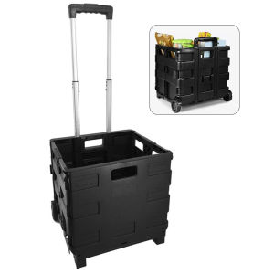COD FOLDABLE SHOPPING CART- Collapsible Utility Cart Polypropylene Portable Shopping Cart Outdoor Camping Trolley Handcart W/ Telescoping Handle